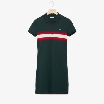 Lacoste Color Block Stripe Polo Dress - Šaty Dámské Zelene / Tmavě Červené / Světle Růžové | CZ-YOSR